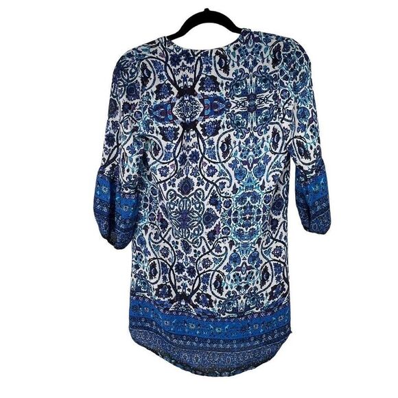 Collective Concepts Blue White‎ Print V Neck Tunic - Picture 2 of 8